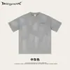 Camiseta Unisex Verano 2025 Estilo Retro Bloques de Pintura en Spray Artesanal Desgastada con Bolsillo Manga Corta Estilo Pareja para Hombres