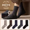 Calcetines de lana para hombre, calcetines largos, con rizo interior, cálidos y gruesos para otoño e invierno, con forro polar, calcetines de algodón para hombre, calcetines de media pantorrilla para invierno