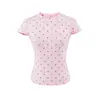 Conjunto Casual de Bolinhas Doce e Picante Pure Desire Verão Novo Camiseta Top de Manga Curta Gola Redonda Slim Fit Shorts de Cintura Alta com Cordão
