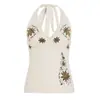Top Regata Vintage com Estampa Floral Decote V Alça Halter Y2K Sexy para Férias Ins Hot Girl Puro Desejo Slim Fit Sem Mangas Feminino Atacado
