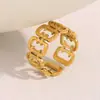 Tendência de Moda Transfronteiriça Europeia e Americana Versátil Anel Pulseira Personalizado Aço Inoxidável Banhado a Ouro 18K Anel Aberto Grande Grade para Mulheres