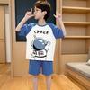 Pijamas de verano para niños, con dibujos animados, cuello redondo, manga corta, pantalones cortos, ropa de verano con aire acondicionado, ropa de hogar para niños pequeños y medianos.