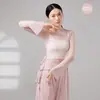 Traje de danza clásica para mujer, vestido de gasa para danza china, atuendo para práctica de postura corporal y ritmo, manga larga, escote asimétrico de un hombro, dobladillo irregular, atuendo de danza