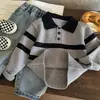 Suéter para Niños 2025 Otoño Nuevo Estilo Niño Bebé Cuello Polo Moda Versátil Rayas Tejido Camisa Top Chaqueta Tendencia