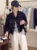 Chaqueta de mezclilla casual de moda estilo coreano con cuello camisero para mujer, primavera y otoño, estilo retro de Hong Kong, chaqueta corta versátil para mujeres petite