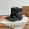 Botines Marrones Chuyuji con Punta y Hebilla para Mujer, Tacón Grueso, Botas Vaqueras Acampanadas Fruncidas, Botas de Jinete