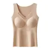 Colete Térmico de Lã e Seda de Amora para Outono e Inverno com Bojo Integrado Fixo Tamanho Grande Forrado com Fleece Body Slim para Mulheres