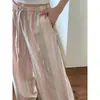 Calça de pijama listrada color block doce estilo coreano e feminino para mulheres, verão solta de perna larga casual versátil para casa adequada para uso ao ar livre
