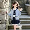 Suéter para Niñas Primavera Otoño Invierno Conjunto de Tres Piezas Estilo Universitario Chic Top para Niños Medianos y Grandes Cárdigan de Punto para Niña Chaqueta