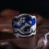 Anillo de Cloisonné Esmaltado Retro de Fénix y Flor de Peonía para Hombres y Mujeres, Artesanía Antigua, Joyería de Mano con Estilo Literario Personalizado