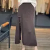 Falda de punto suelto retro, falda midi casual con abertura lateral, diseño completo de botones, color liso, adecuada para el trabajo, de lana para mujer, cintura alta, efecto adelgazante