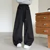 Calças Cargo de Cintura Alta Wide Leg para Meninas, Calças Casuais Largas de Comprimento Total, Calças Longas Modernas e da Moda para Crianças Mais Velhas, Novo Estilo de Outono