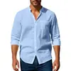 Camisa de linho com capuz e mangas compridas, cor sólida, estilo europeu e americano, 2026, camisa fina e solta de algodão e linho para jovens adultos