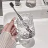 Vaso para enjuague bucal con patrón de glaciar, vaso transparente para cepillo de dientes para uso doméstico, vaso para lavarse con diseño de ondas de agua de lujo ligero, vaso para pasta de dientes y cepillado para dormitorio estudiantil