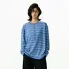 Suéter de Punto Versátil Otoño para Mujer, Estilo Coreano, Bloques de Color a Rayas, Cuello Henley, Holgado, Suave, Nuevo Top