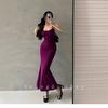 Vestido roxo de alças Vestido feminino de verão Estilo puro Sexy Saia midi justa Silhueta justa Bainha Saia sereia