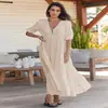 Vestidos Populares Europeus e Americanos Transfronteiriços, Roupas Femininas de Alto Padrão, Vestido Longo de Renda com Botões e Cadarço em V, Vestido Elegante e Sofisticado Estilo Francês