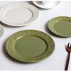 Venta al por mayor Simple Color Sólido Flor en Relieve Nudo verde aguacate Plato para Bistec Comida Occidental Pasta Desayuno Plato Sanming