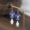 Aretes de Festival Auspicioso de Plata S925 Retro Ciervo Dorado Rey Xiangyun Ruyi Venta al por Mayor para Mujer Aretes de Perla Azul Jade Hetian
