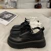Zapatos de Piel Pequeños con Cordones en el Dedo Gordo para Mujer Primavera Nuevo Estilo Retro Británico Plataforma Suela Gruesa Zapatos Individuales