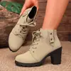 Comercio exterior transfronterizo talla grande botines mujer otoño e invierno nuevos europeos y americanos tacón alto botas Martin con cordones punta redonda zapatos individuales botas venta al por mayor