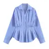 Comercio Exterior 2026 Primavera Nuevo Estilo Europeo y Americano Moda Femenina Casual Holgada Plisada Rayada Popelina Camisa 2110891