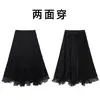 Elegante falda asimétrica reversible Feiyuan para mujer, nueva moda otoño e invierno, versátil, color liso, dobladillo ancho, falda midi