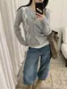 Cárdigan de punto con patrón de rombos, forro polar de lana para mujer, Otoño 2026, cuello redondo, estilo preppy retro, suéter exterior holgado