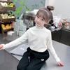Camiseta Térmica de Doble Cara para Niñas Otoño e Invierno, Estampado Dulce de Gatito, Cuello Semi-Alto, Top Cálido, Moderno