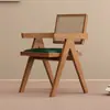 Silla de Comedor de Madera Maciza para el Hogar, Silla Chandigarh Estilo Mediados de Siglo, Silla con Reposabrazos Suaves Estilo Wabi-Sabi, Silla de Ratán para Ocio