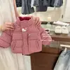 Chaqueta de Algodón a Cuadros para Niña 2026, Elegante Casual Gruesa Cálida Moderna Chaqueta Roja con Cuello Alto para Niños