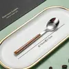 Juego de Cubiertos de Acero Inoxidable, Tenedor y Cuchara, Mango Imitación Madera, Hogar, Alto Valor, Retro, Cuchillo y Tenedor para Bistec, Cuchara para Postre, Tenedor para Fruta