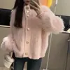 Otoño e Invierno nuevo estilo suéter de imitación de visón para mujer cuello alto de un solo botón holgado abrigo de red popular estilo perezoso de mujer cárdigan de punto moda