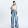 Jeans Retro Estilo Americano Naranja Pierna Ancha Cintura Alta Sueltos Adelgazantes Personalidad Tendencia de Moda Versátil Pantalón Falda de Suelo