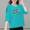 Comércio Exterior Transfronteiriço Moda para Mães Camiseta de Sete Mangas para Mulheres Solta Tamanho Plus Size Cobrindo a Barriga Top Emagrecedor Camiseta