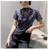 Camiseta de malla con cuello alto y media manga para mujer, blusa ajustada, top a juego, novedad de verano de 2024