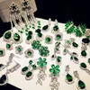 Brincos de Franja Florais com Zircônia Esmeralda Agulha de Prata, Brincos de Luxo Leve de Alta Qualidade, Brincos Estilo Palácio Transfronteiriços Europeus e Americanos para Mulheres