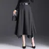 Saia Midi Assimétrica Feminina Outono 2026 Nova Cintura Alta Emagrecedora Saia Evasê Elegante Versátil Barra Larga com Cinto