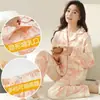 Pijama de Maternidade de Algodão Puro para Primavera e Outono, Manga Longa, para Amamentação, Todo em Algodão, Roupa Pós-Parto para Amamentar, Conjunto de Duas Peças para Casa