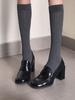 Versión de piel de oveja ~ Zapatos retro pequeños de cuero para mujer, zapatos de tacón alto de cuero negro con tacón grueso, mocasines estilo británico, zapatos de uniforme JK