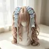 Acessório de cabelo rosa Lolita original feito à mão com fitas e presilhas de dupla rabo de cavalo Headpiece Lolita
