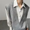 Colete Tricot V Profundo Preguiçoso Francês Masculino Outono Inverno Simples Versátil Solto Toque de Luxo Colete Tricot Sem Mangas Cardigan