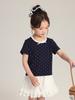Pudding Haru Top de Verano 2025 Nuevo para Niñas Camiseta de Lunares con Lazo Simple y de Moda Mangas Cortas para Niños
