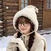 Novo Chapéu de Pelúcia Fofo com Atmosfera de Inverno para Mulheres, Chapéu de Tricô Espesso e Quente para Proteção contra o Frio ao Ar Livre, Chapéu Estudante com Proteção para as Orelhas