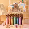 Caneta Marcadora de Destaque Capivara de Desenho Animado Três Cores com Design Fofo, Caneta Marcadora Multicolorida para Cadernos Infantis, Material Escolar para Estudantes