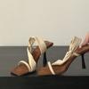 Sandalias de Tacón Alto de Ante con Punta Cuadrada Estilo Retro Hot Girl para Mujer Verano Estilo Coreano Correa Sandalias de Punta Descubierta