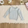 26 Ropa Infantil Nueva Estilo Coreano Ins Suéter para Niñas con Cuello Dulce de Encaje Hilo de Algodón Top de Punto Hueco