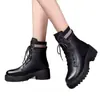 Botas Femininas Novas Outono e Inverno 2025 Estilo Britânico Casual Couro Genuíno Macio Quente Solado Grosso Com Algodão Botas Curtas para Mulheres