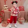 Conjunto de Año Nuevo para Niña Invierno 2025 Nuevo Estilo Niños Pequeños Festivo Estilo Chino Ropa de Invierno Engrosada Conjunto de Traje Tang para Bebé Niña