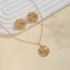Joyas Creativas Europeas y Americanas Transfronterizas con Textura de Hoja Poligonal Irregular, Flor, Corazón, Exquisitos Pendientes y Conjunto de Collar